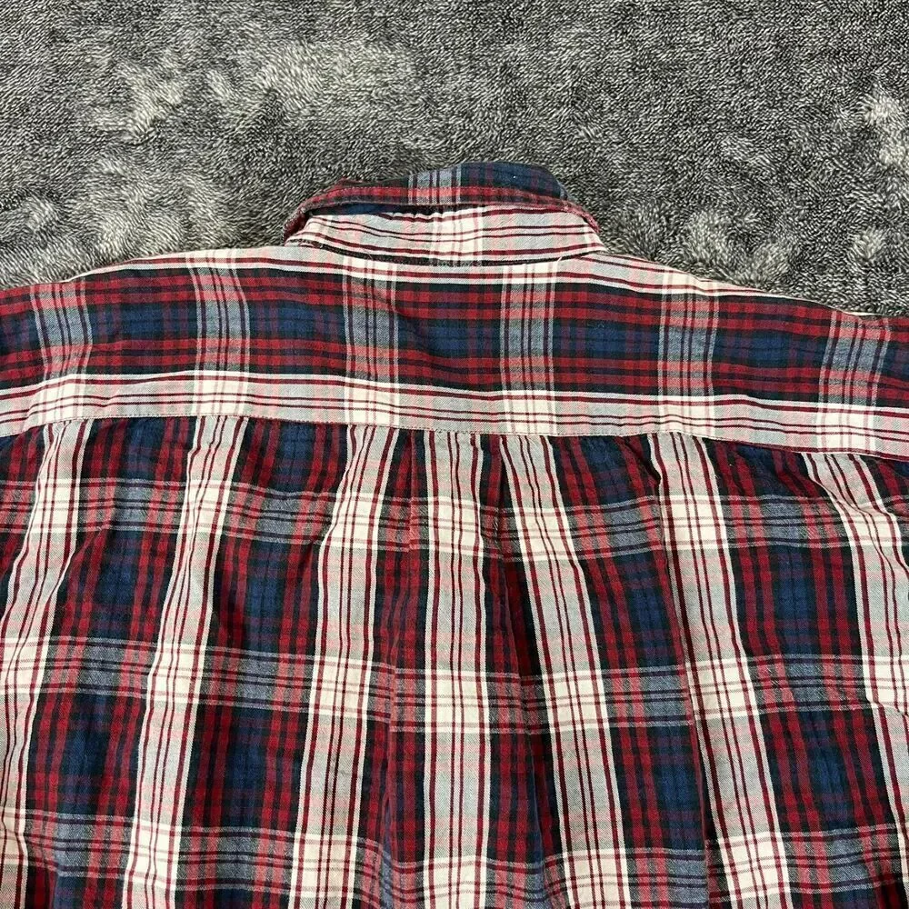 Ralph Lauren Button Up Boys L Long Sleeve Plaid Red Blue Pony Cotton